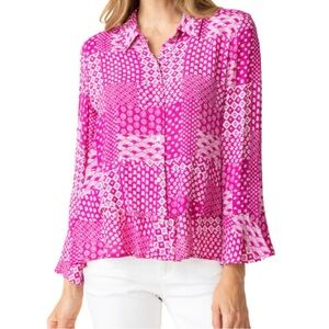 Habitat Double Flounce Patchwork Top XS Breezy Art to Wear Eclectic Bohemian